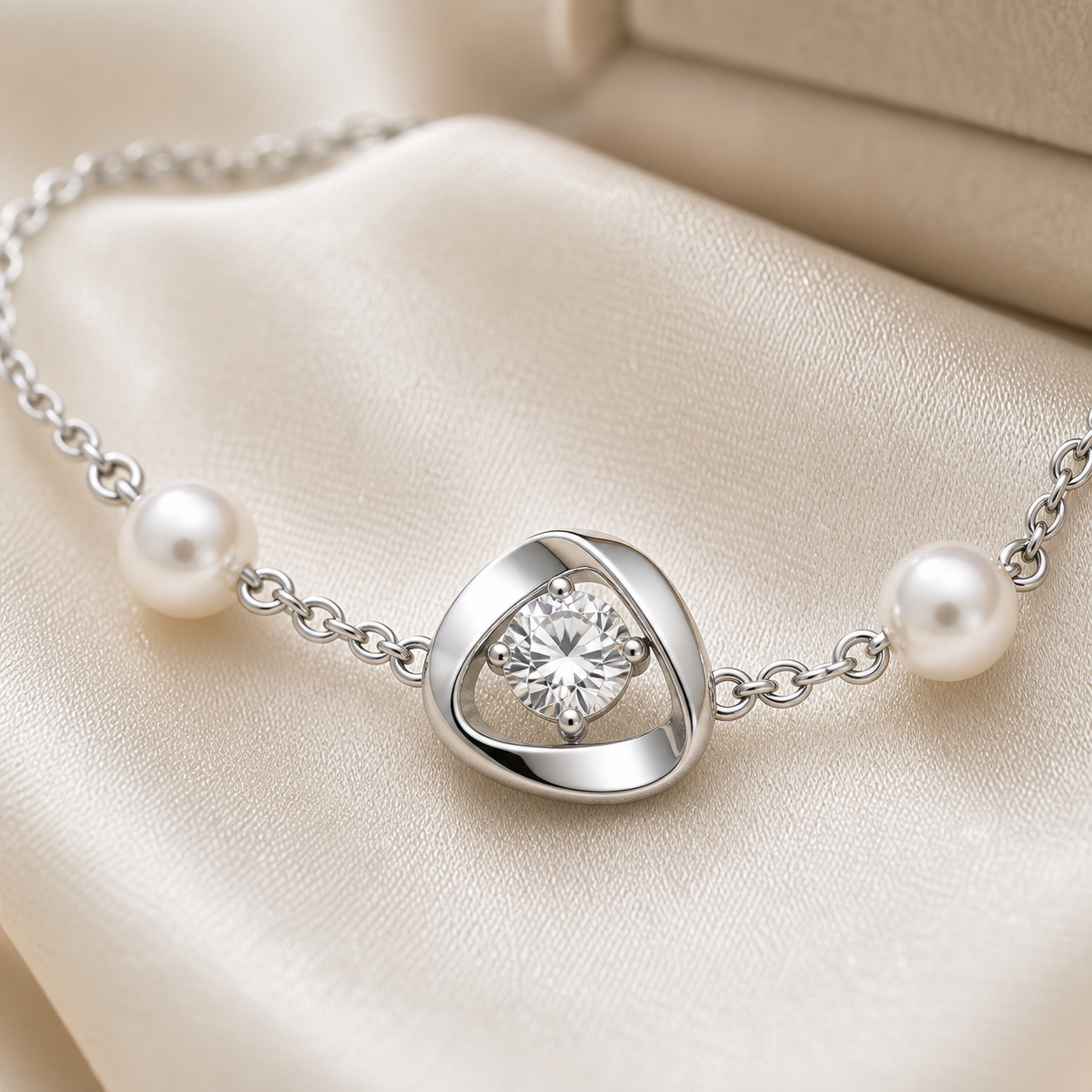 Liora Heart Pearl Bracelet macro detail mockup by Mavella & Co.