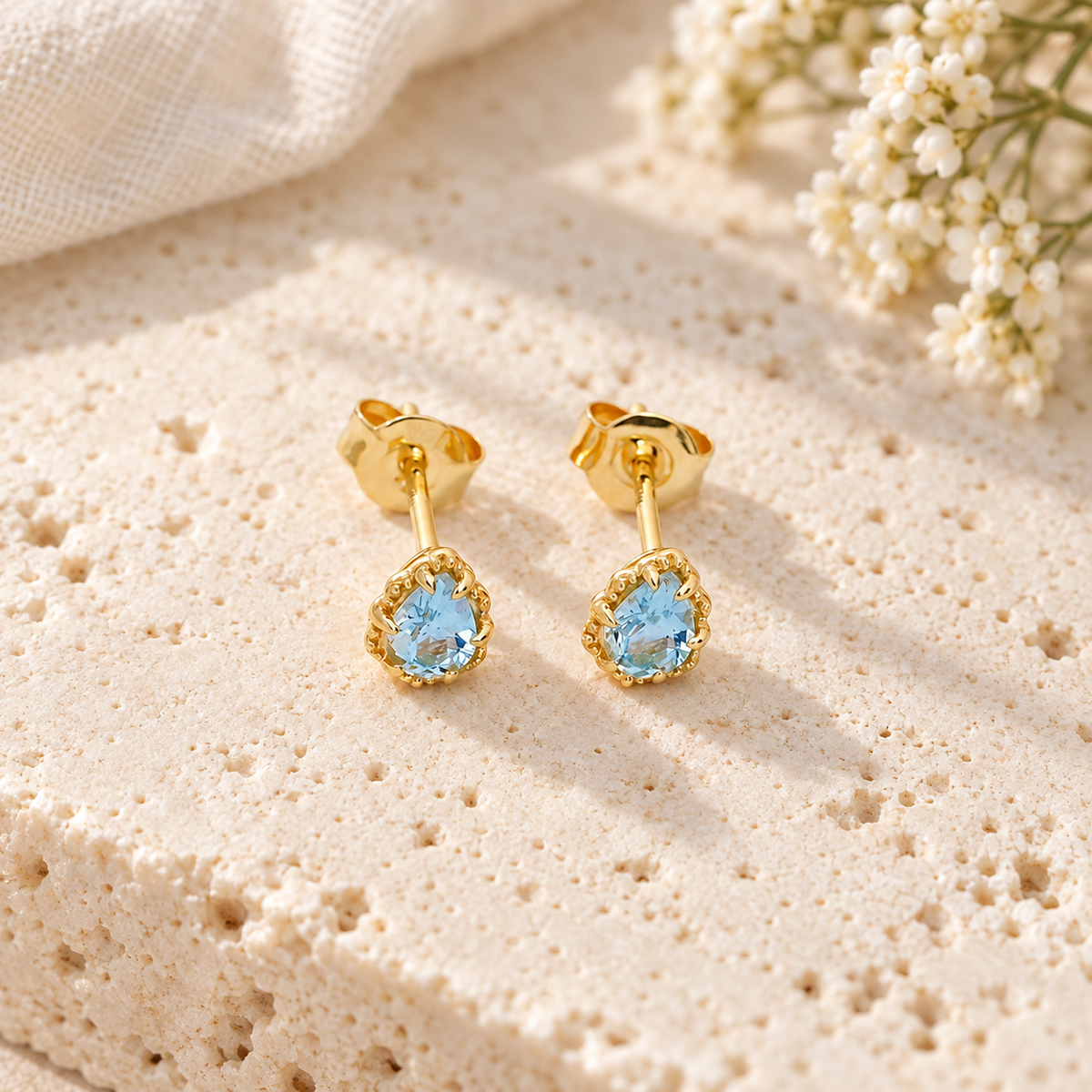 Blue Topaz Teardrop Studs