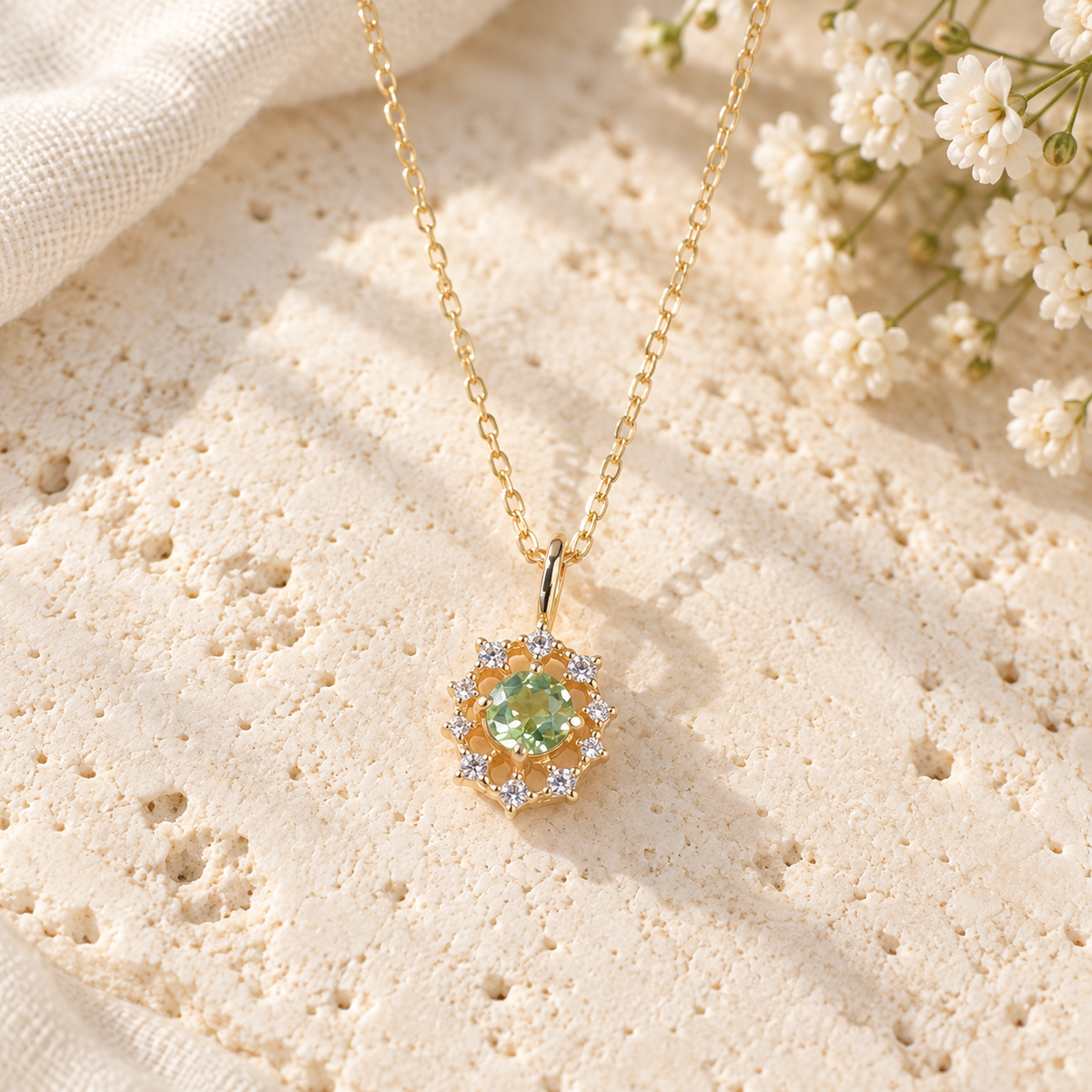 Peridot Halo Pendant
