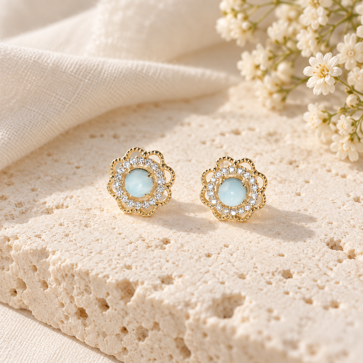 Larimar Flower Studs