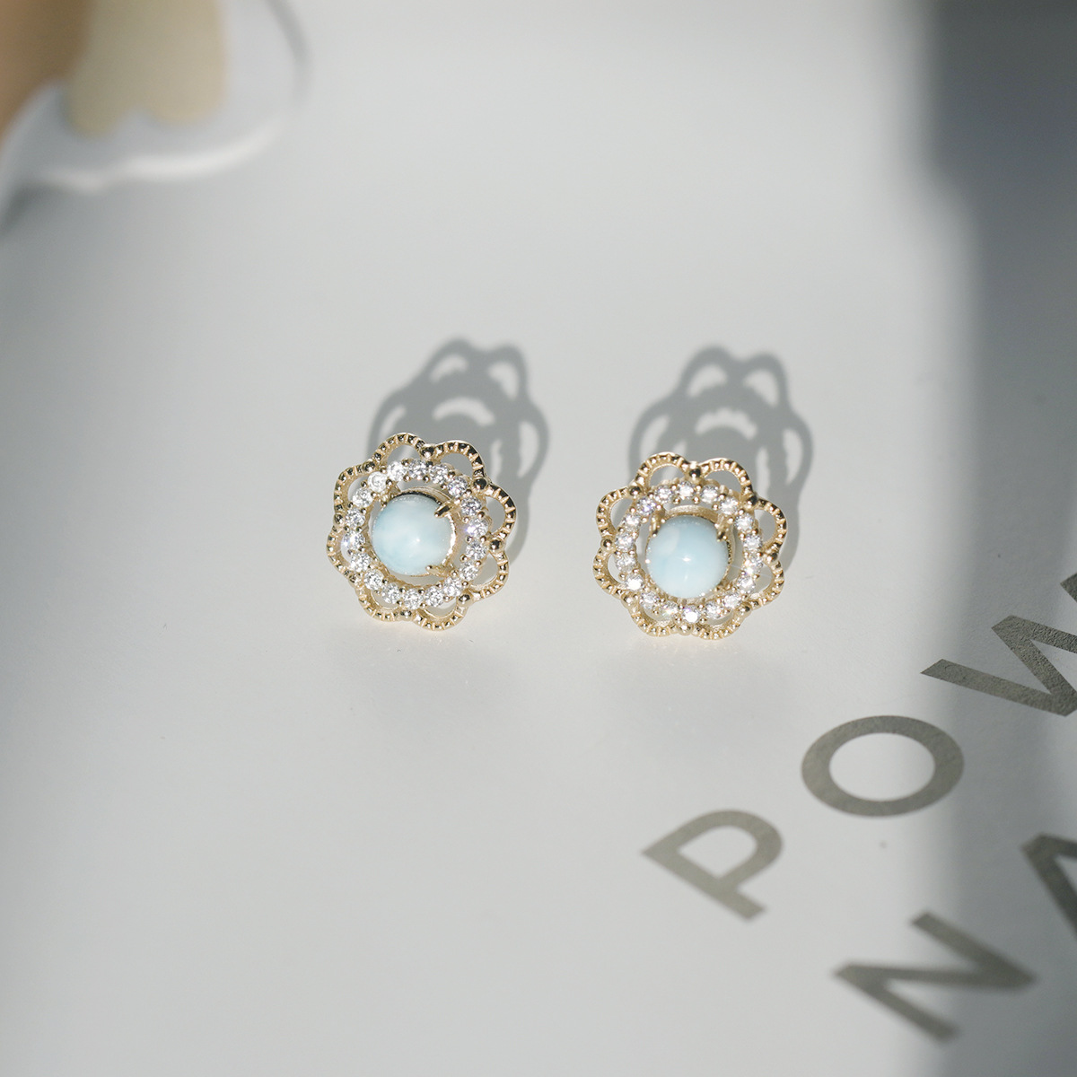 Larimar Flower Studs