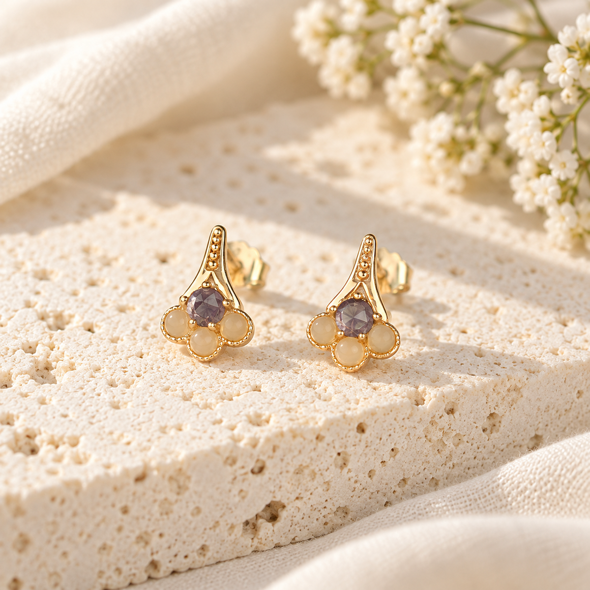Amethyst Fan Studs