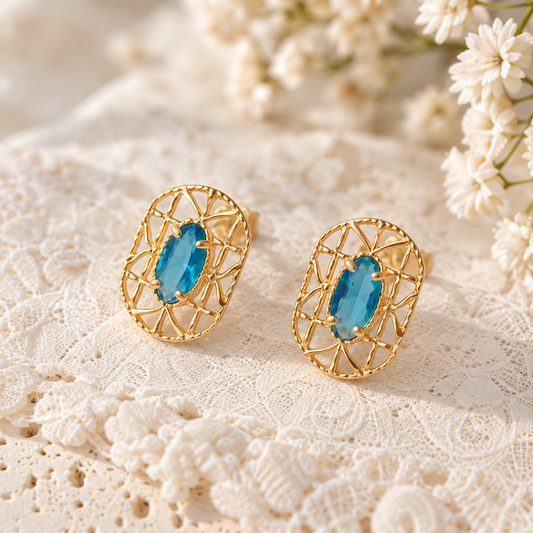 Blue Topaz Lattice Studs