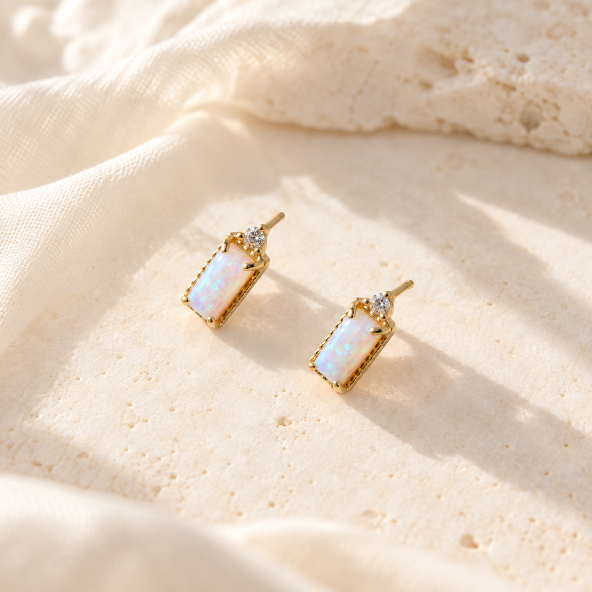 Opal Baguette Studs