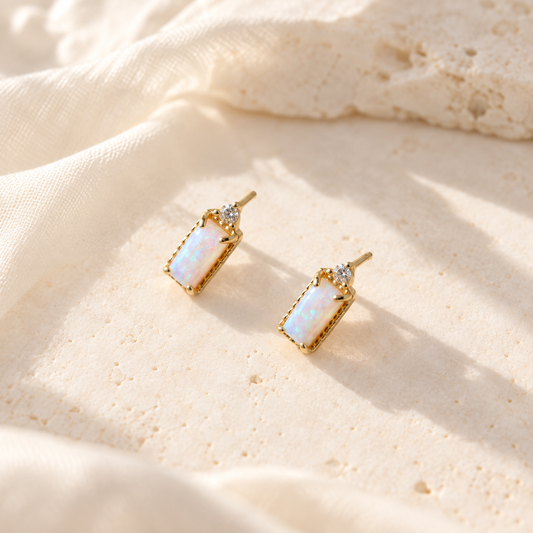 Opal Baguette Studs