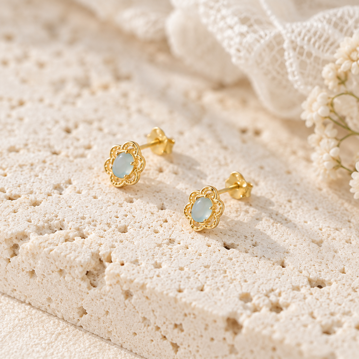 Larimar Mini Flower Studs