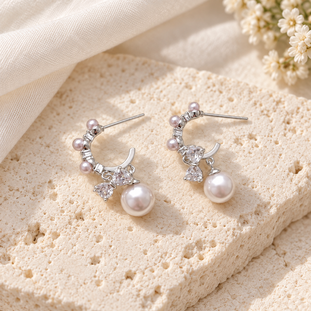 Pearl Bow Hoops