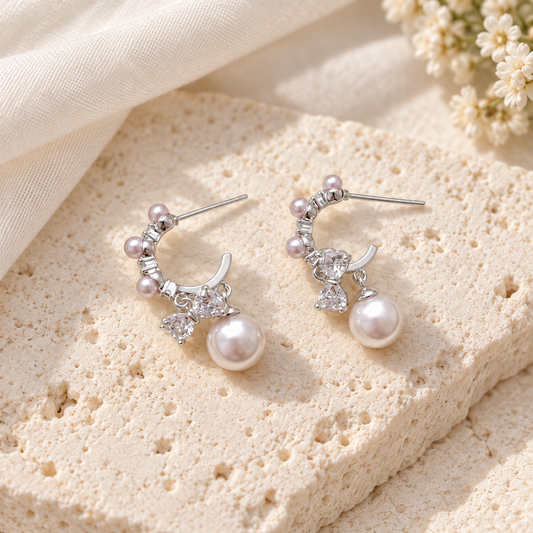 Pearl Bow Hoops