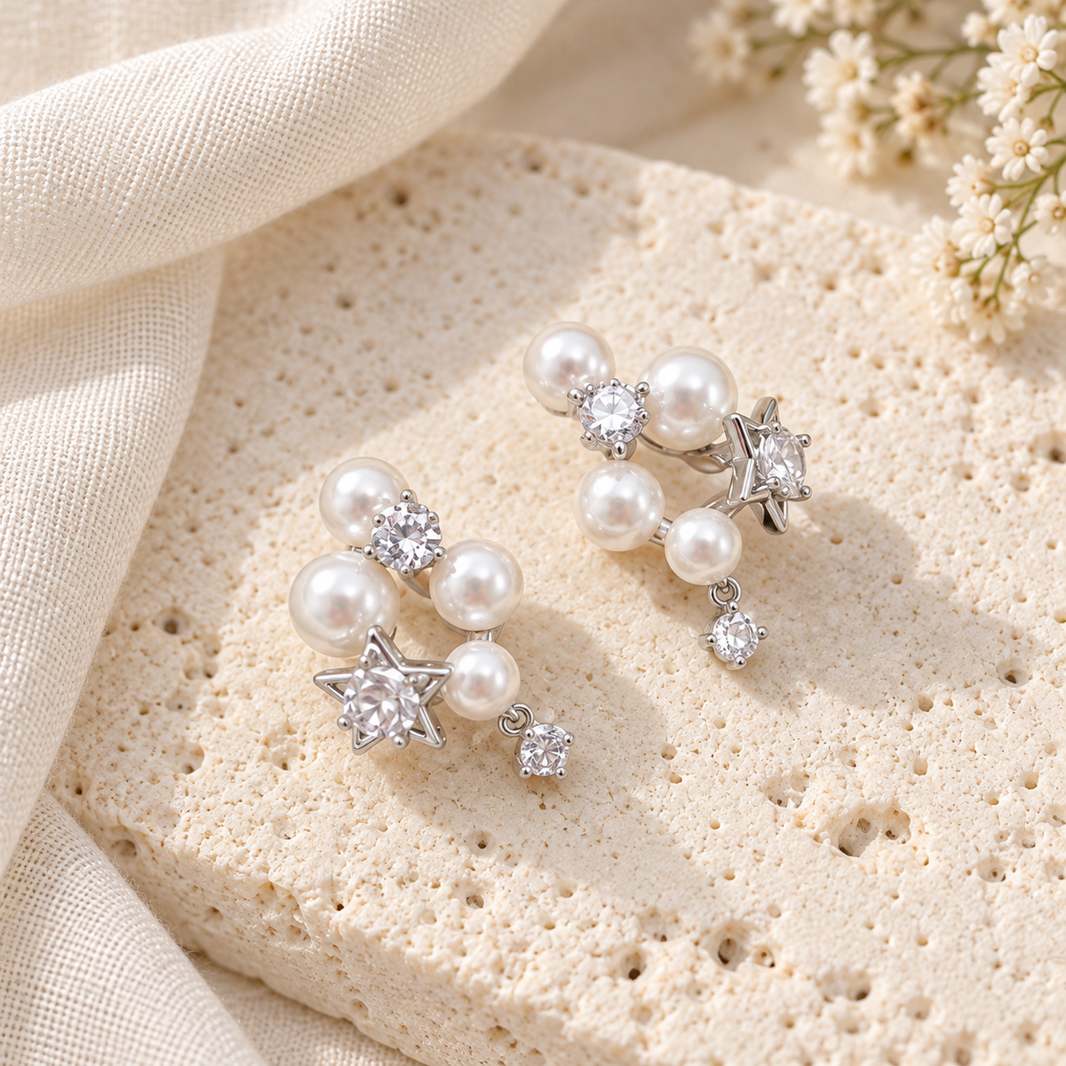 Pearl Star Cluster Earrings