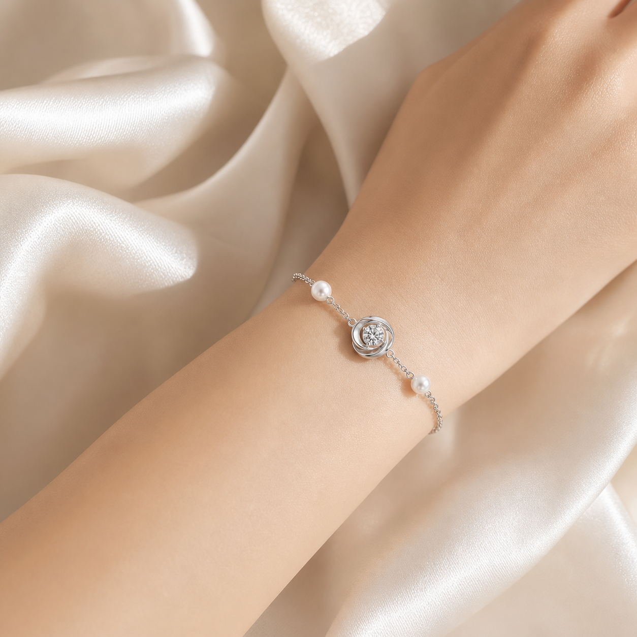 Seren Rose Pearl Bracelet on wrist mockup by Mavella & Co.