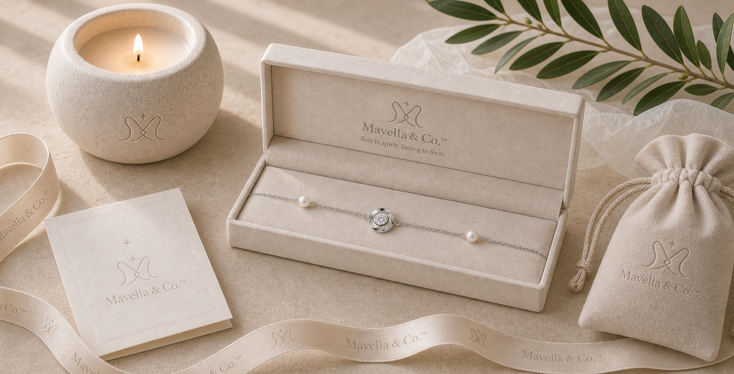 Seren Rose Pearl Bracelet in Mavella & Co. gift packaging